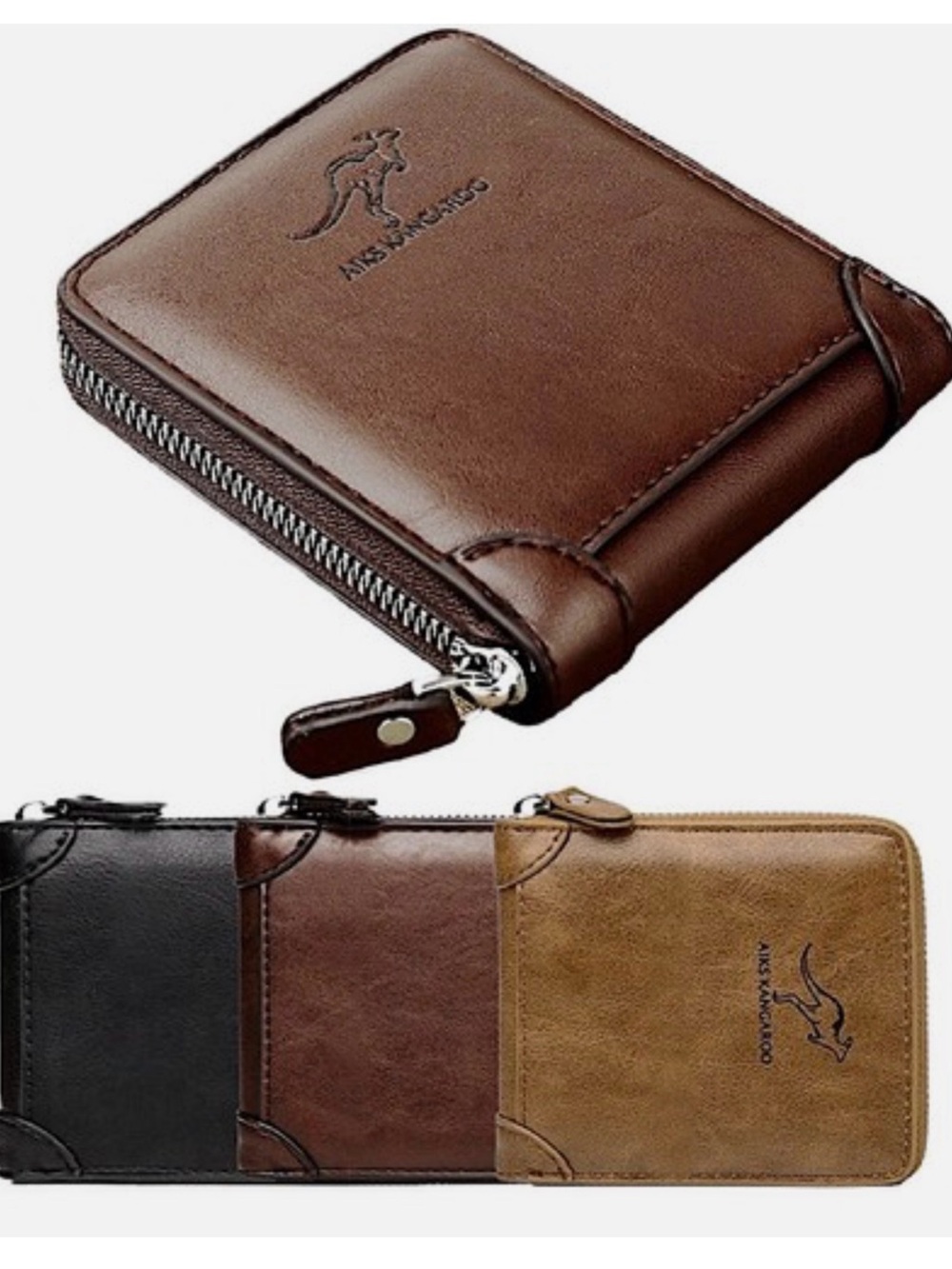 **AIKS KANGAROO  Light Brown/tan  Zippered Bi-fo Wallet